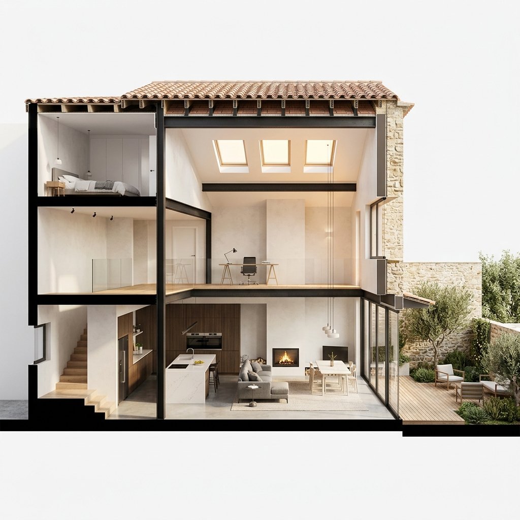 Proyecto de ampliación de chalet adosado con diseño arquitectónico moderno