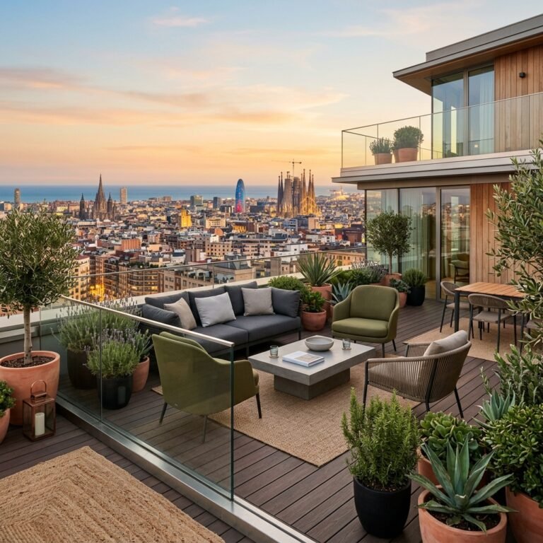 Terraza de ático reformado en Alcalá de Henares con vistas panorámicas